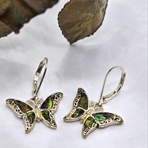 "5/$25" Butterfly Inlaid Rainbow Abalone Shell Silverplated Leverback Earrings